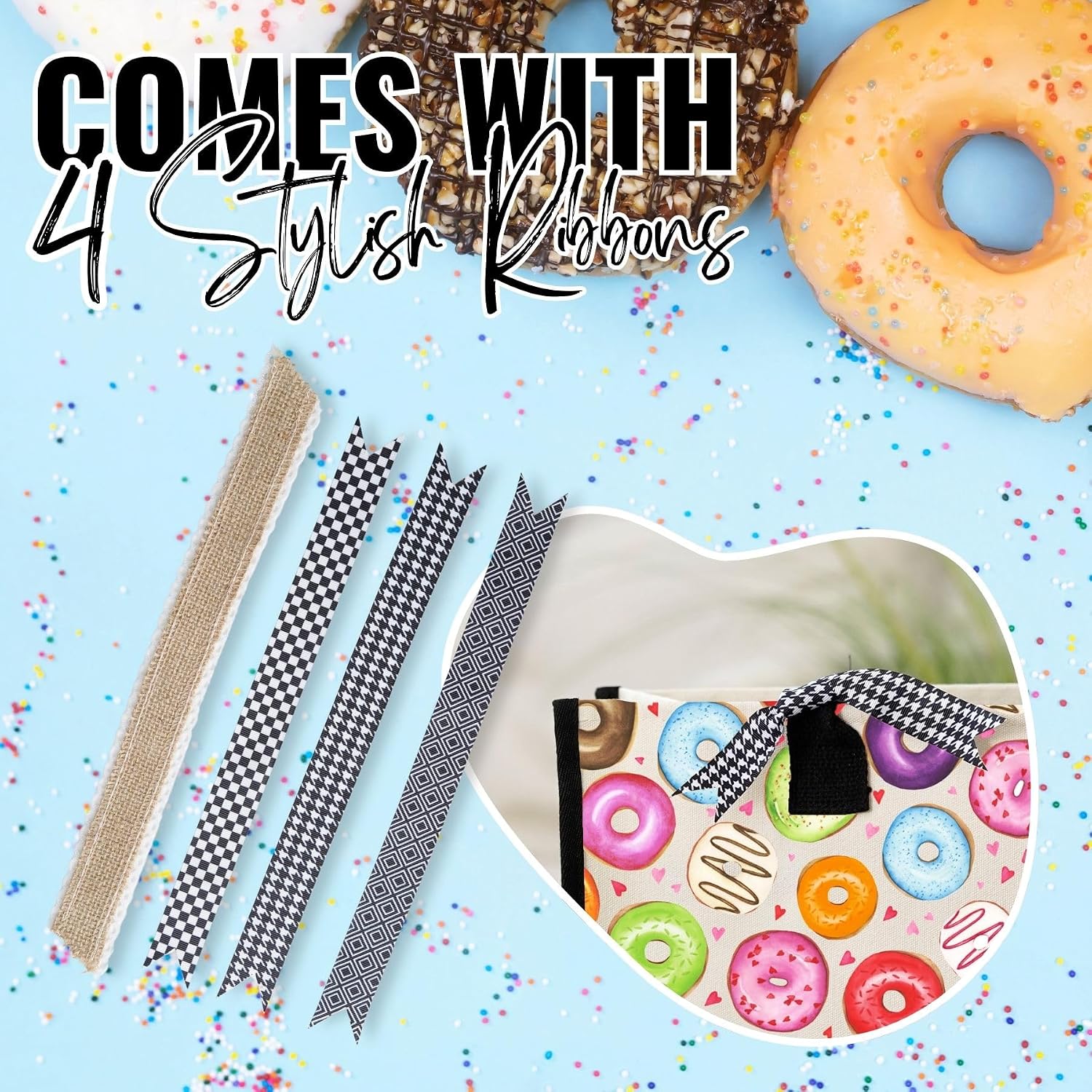 InnoBeta Donut Gifts for Women, Donut Canvas Tote Bag with Top Zipper Closure and Shoulder Strap