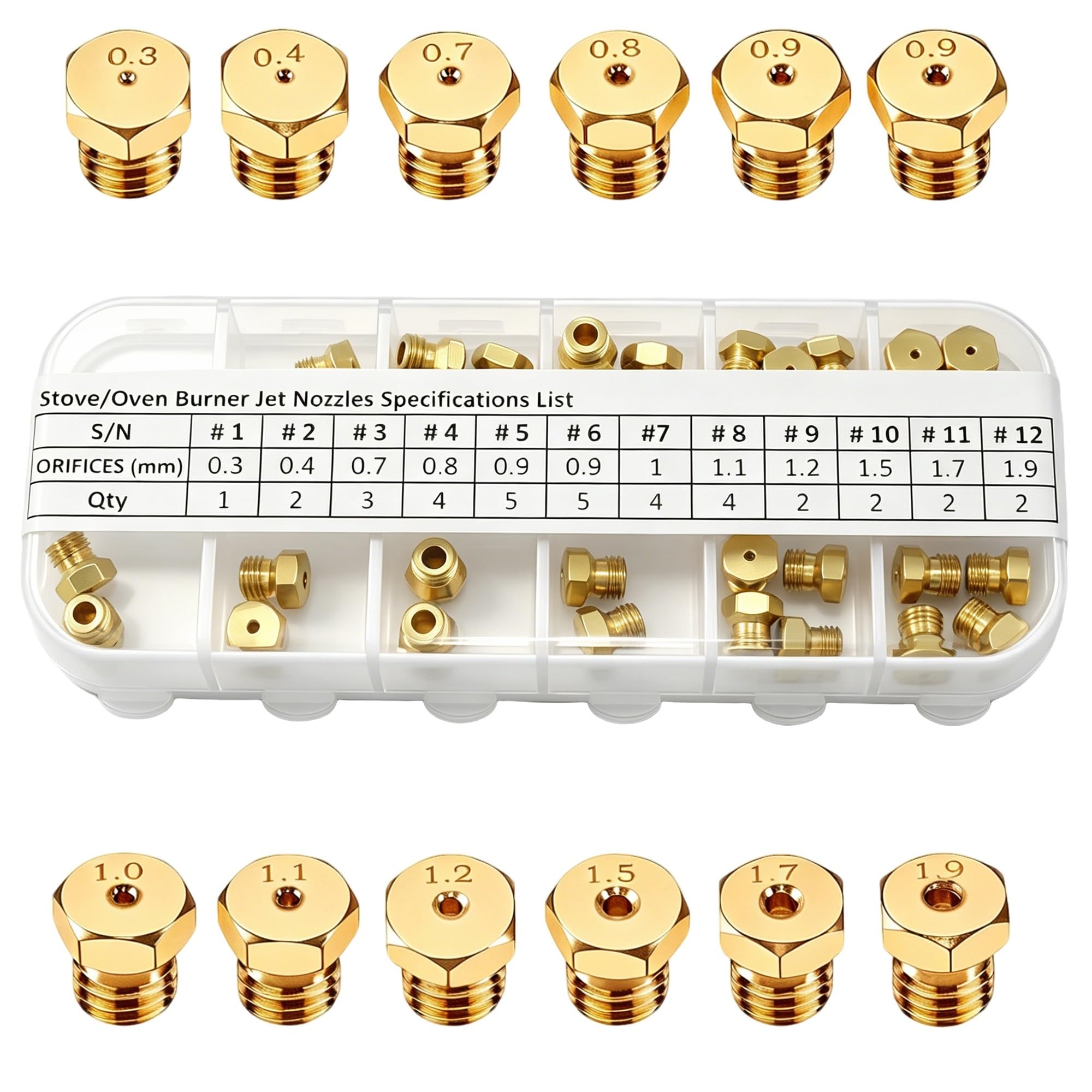 Kit de conversión de gas LP de 36 piezas para estufa/estufa/estufa. Boquillas de orificio de latón para propano y gas natural (0,3 mm-1,9 mm, M6 x 0,75 mm) compatibles con Frigidaire, Kenmore,