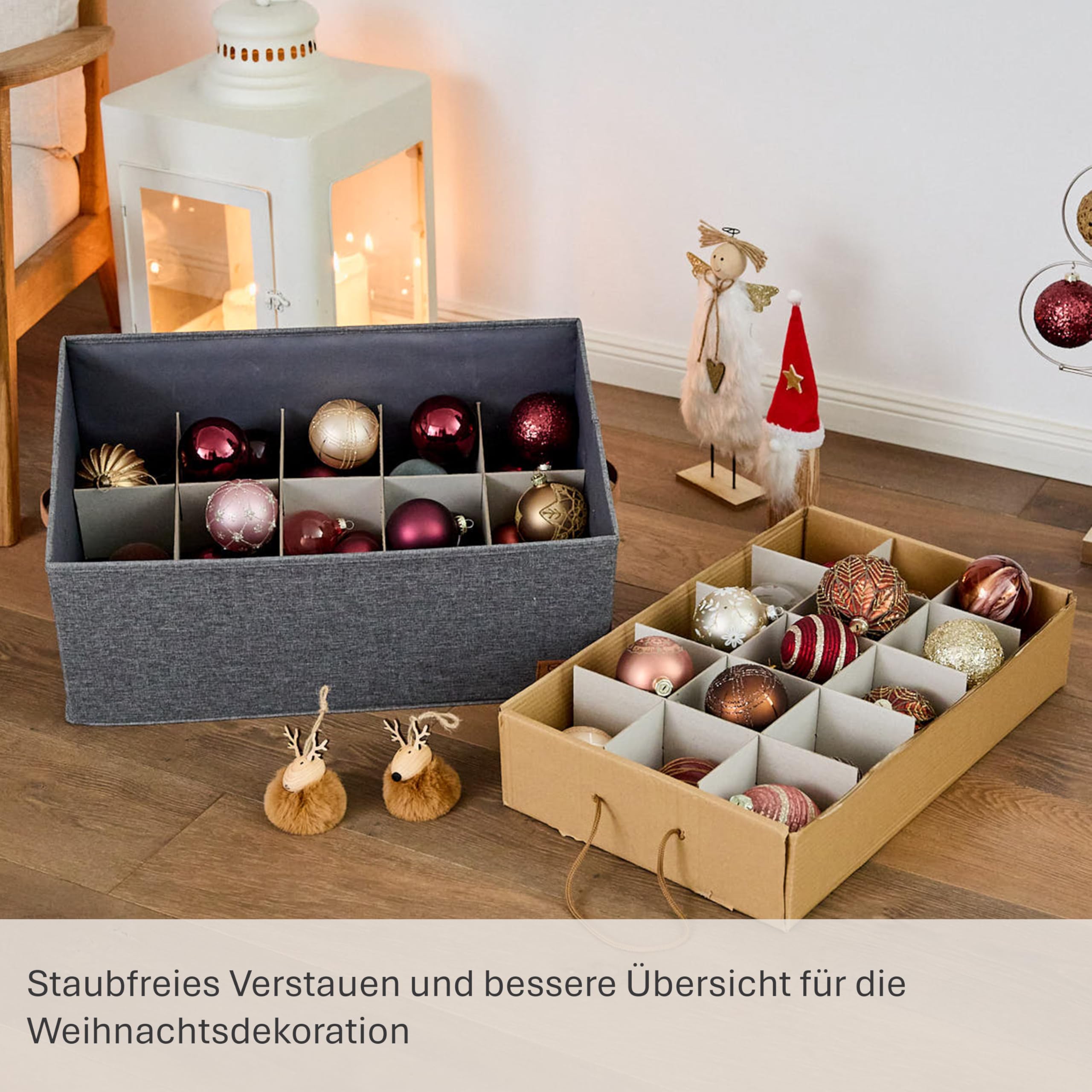LOVE IT STORE IT Premium Aufbewahrungsbox für Weihnachtskugeln - Box für Christbaumschmuck aus Stoff - 30 Fächer, Tray komplett herausnehmbar - Grau