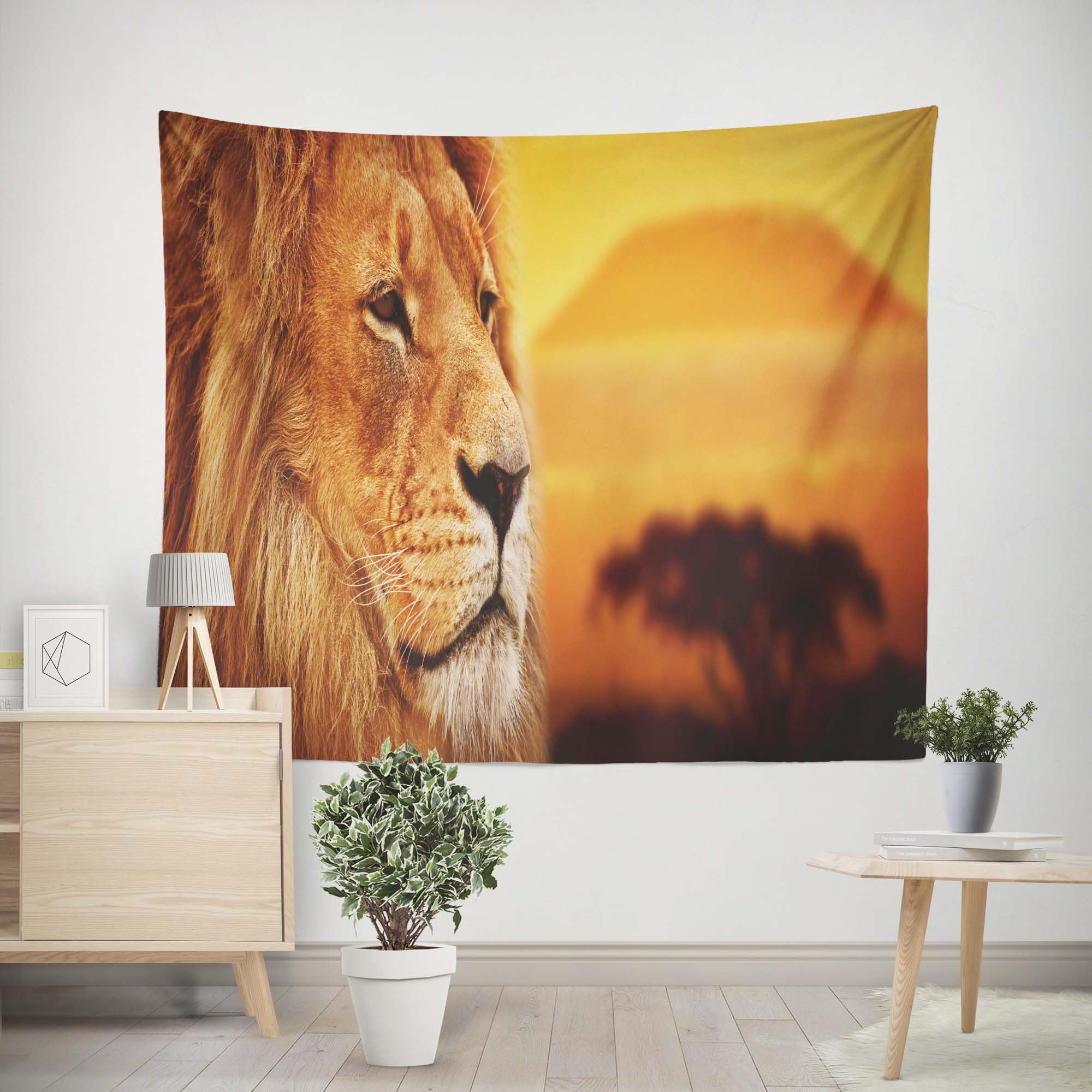 Tapisserie Japonaise Murale Lion 200x200cm pour Salon et Chambre