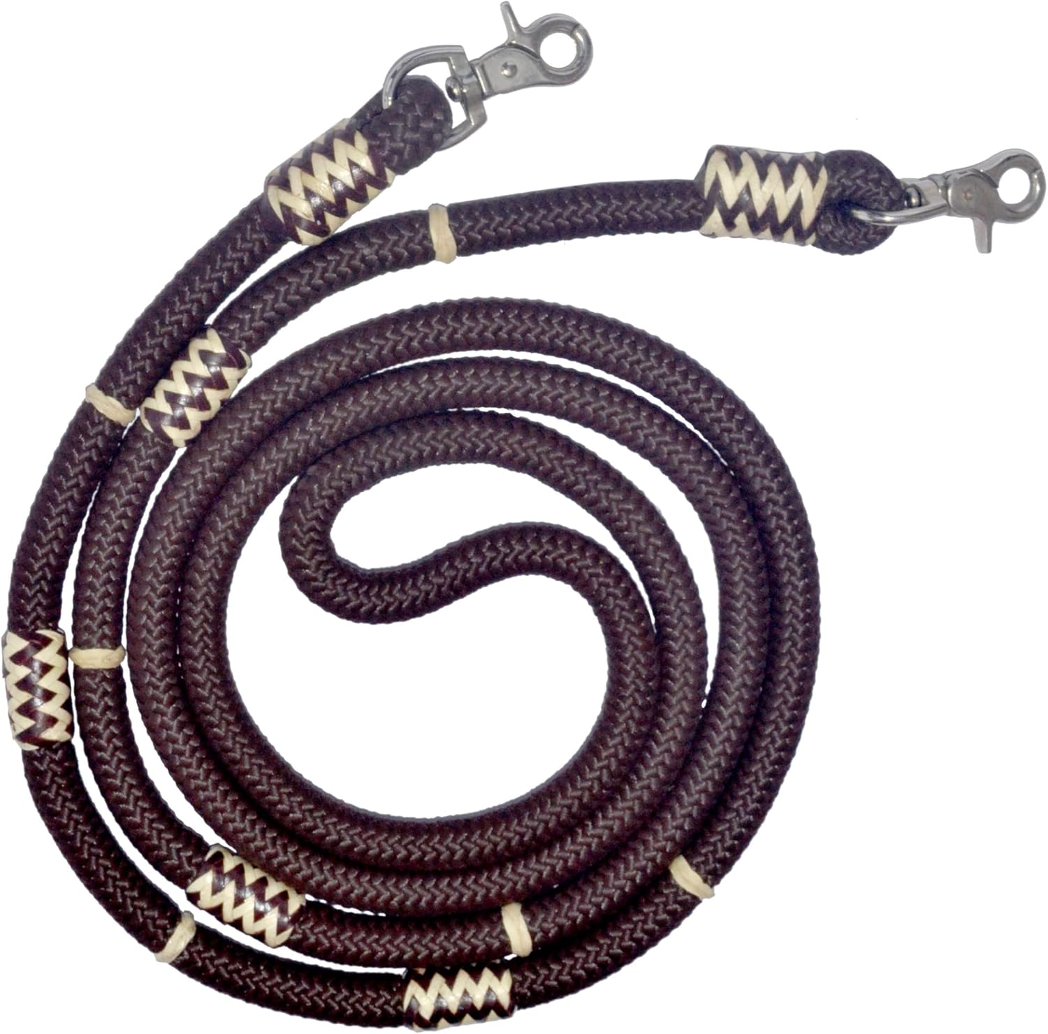 Hand-Braided Roping Reins with Natural Colored Knots: Premium Brown Nylon- Raw Hide Leather Horse Tack - Expertly Crafted
