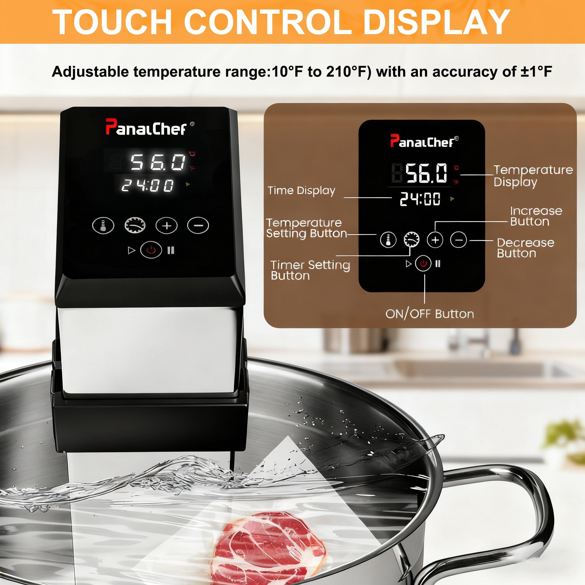 Cuocitore Sous Vide 1600W, Circolatore A Immersione Per Contenitori Fino A 60L, Precisione ±0.1°C, Controllo Della Temperatura 10–99°C, Circolazione Dell'acqua A 360°, IPX7 Impermeabile