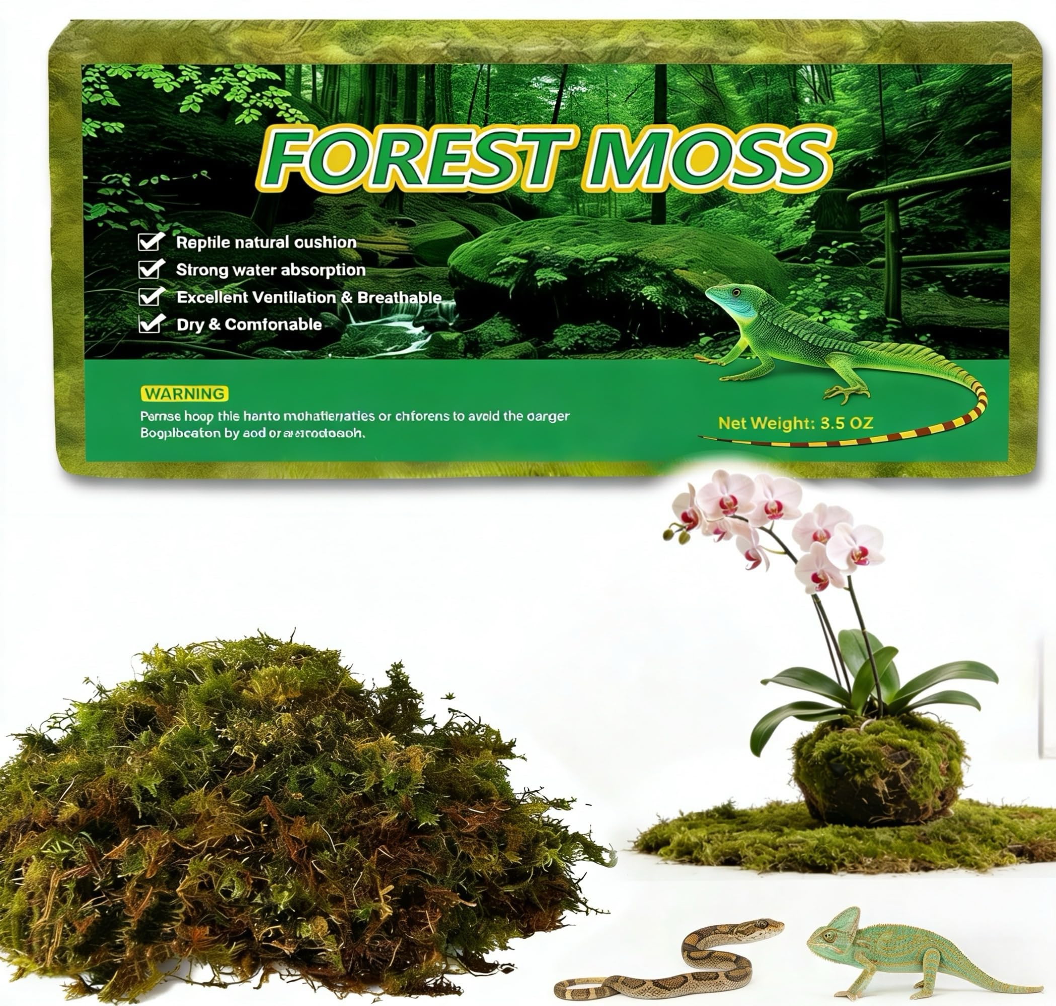Pnoyws 5L Natural Sphagnum Moss for Plants & Reptiles Long Lasting Peat Moss Reptile Bedding for Snake Turtle Gecko Frog and Orchids Terrarium Substrate