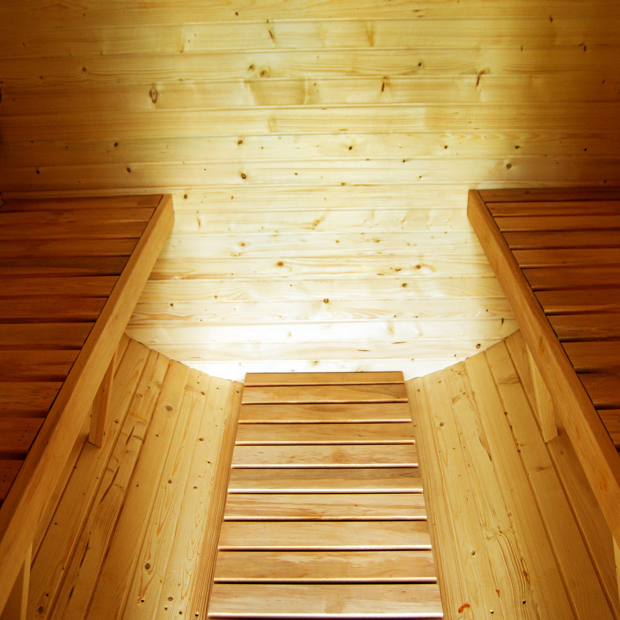 Gartensauna Fasssauna aus Holz für 4 Personen, Rund | Mit LED-Beleuchtung Außensauna für Garten & Terrasse (Dachfarbe: Braun, Anthrazit)