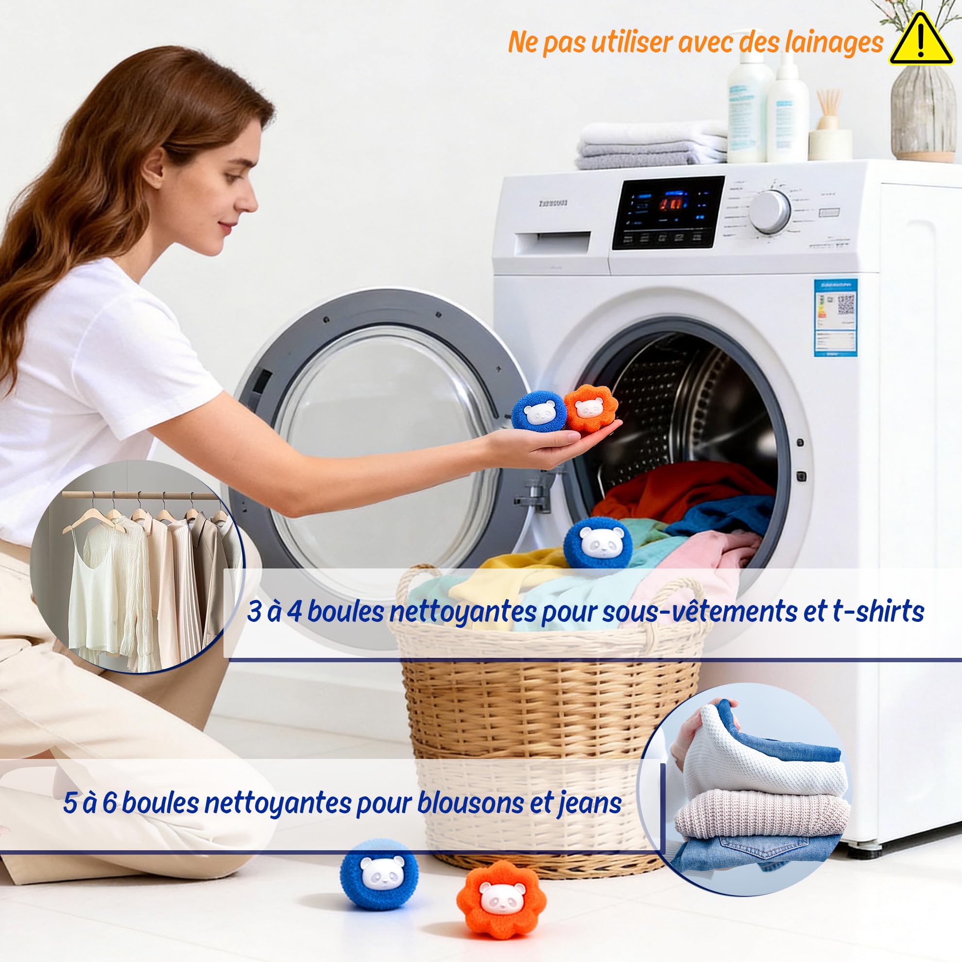 Attrape Poils Machine a Laver,8 Pièces Boule Anti Poils Machine a Laver,Boule Anti Poil Réutilisable,pour Propriétaires de Chiens et Chats Linge Quotidien