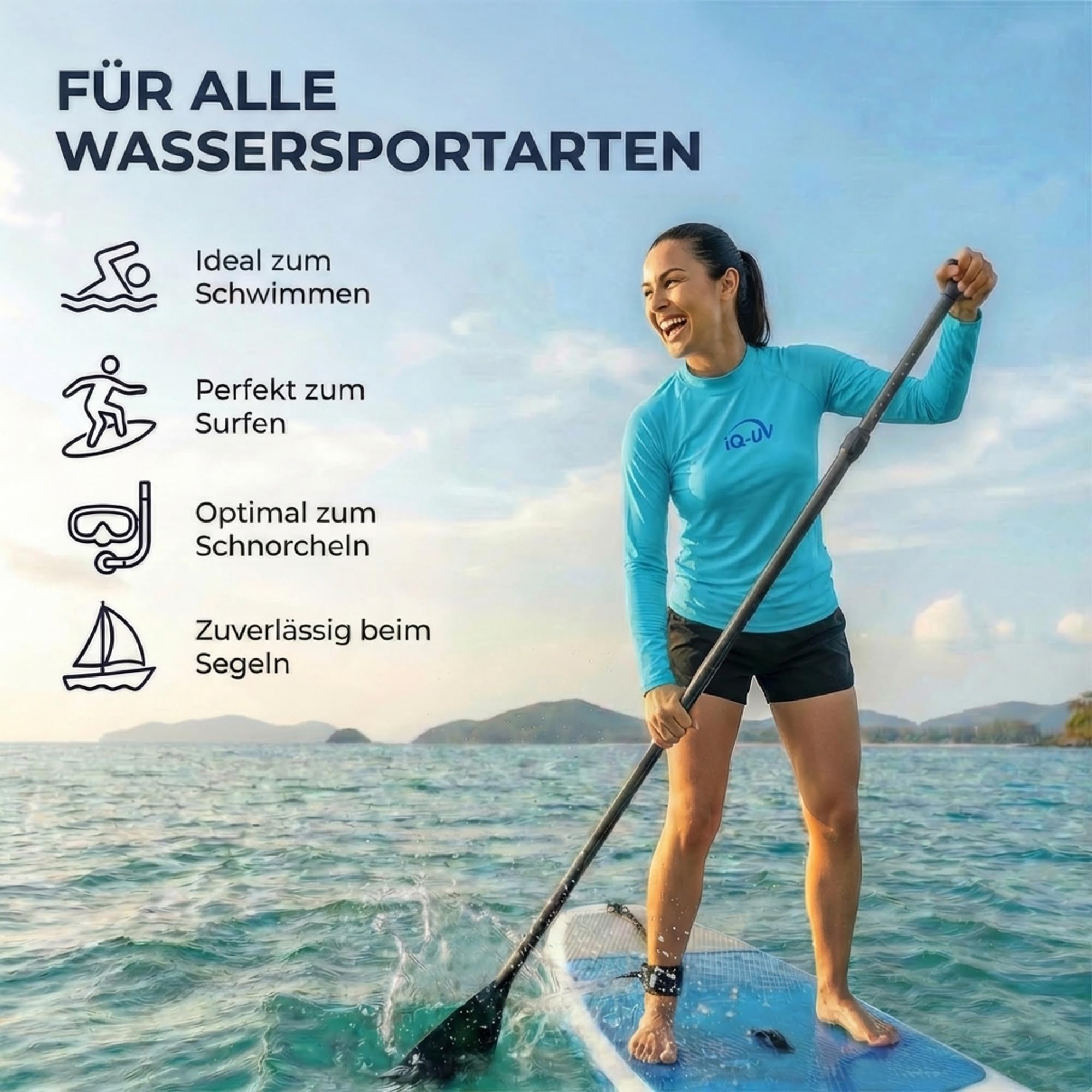 iQ-UV Sportshirt Damen Langarm Slim Fit – UV Shirt für Damen für Wasser & Sport – Rash Guard mit UV-Schutz – Langarm Sportshirt – Ideal zum Schnorcheln und Schwimmen