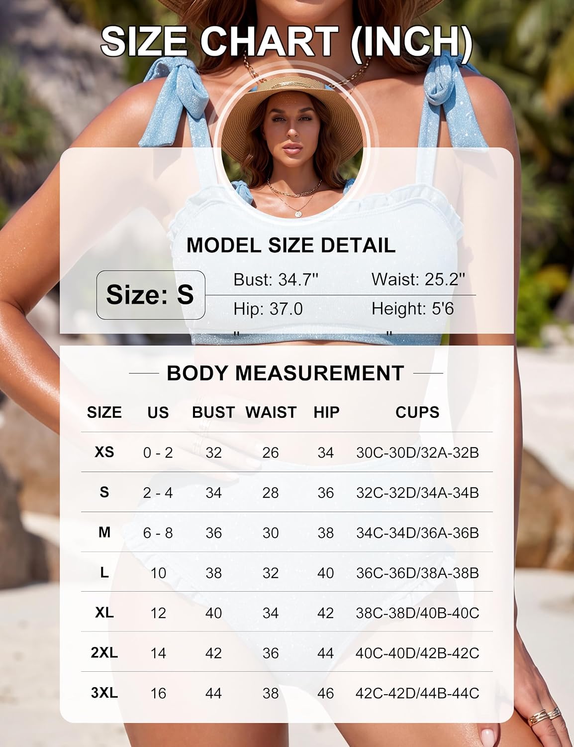 Blooming Jelly Womens High Waisted Bikini Sets Tummy Control Sparkly Ruffle Trim Two Piece Swimsuit Cute Retro Bathing Suit