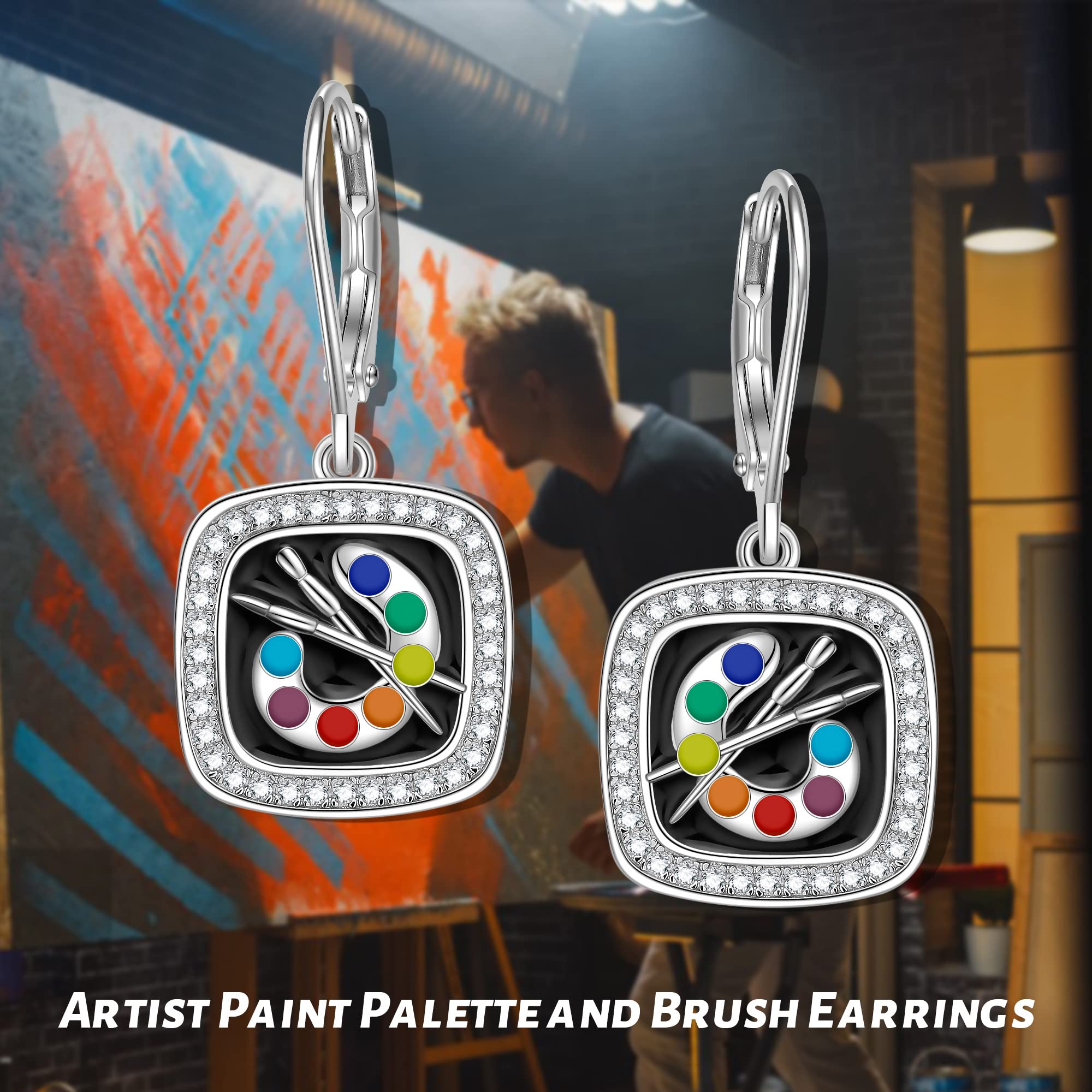 Pendientes de pincel para artistas, pendientes colgantes de colores, regalos para profesores de arte, regalos para mujeres y niñas, amantes del arte, Plata de ley