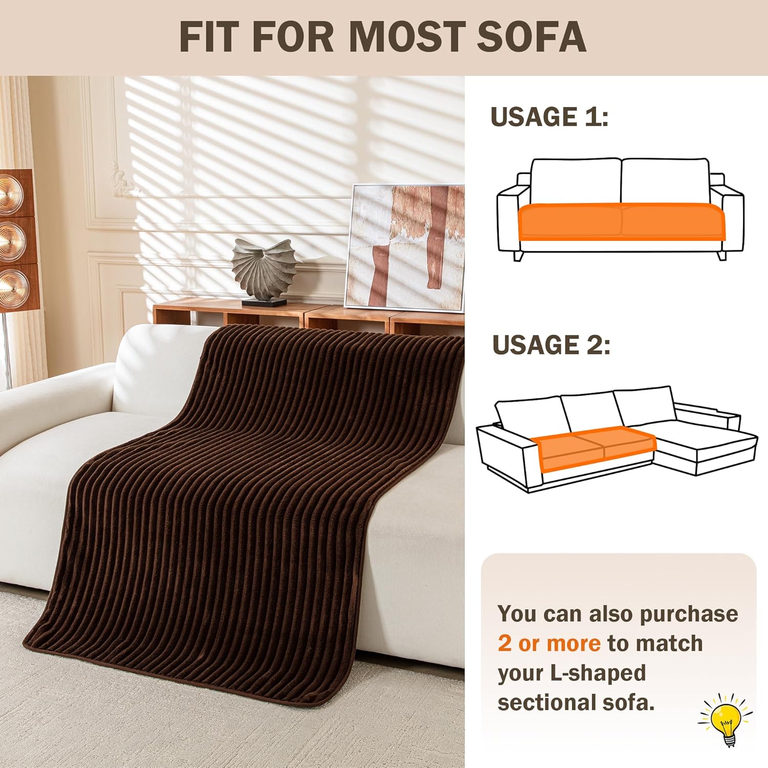 MEETSKY 100% Waterproof Couch Covers for Sofa, Couch Cover for Dogs Washable, Love Seat Couch Covers Pet Friendly, Sofa Covers for Cats, Anti Slip Soft Sectional Sofa Slipcovers, Chocolate, 35" x 63"