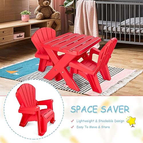 Miniatura 2 de Costzon Juego de mesa y silla para niños, mesa de actividades al aire libre y sillas Adirondack para picnic, jardín, patio, patio trasero y playa