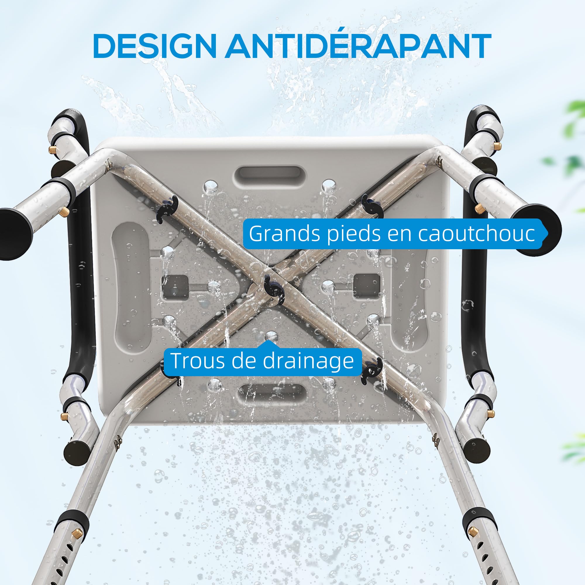 HOMCOM Taburete de ducha Silla de ducha para personas mayores y discapacitadas con reposabrazos, altura ajustable, patines antideslizantes, silla de baño de aluminio antioxidante, color blanco