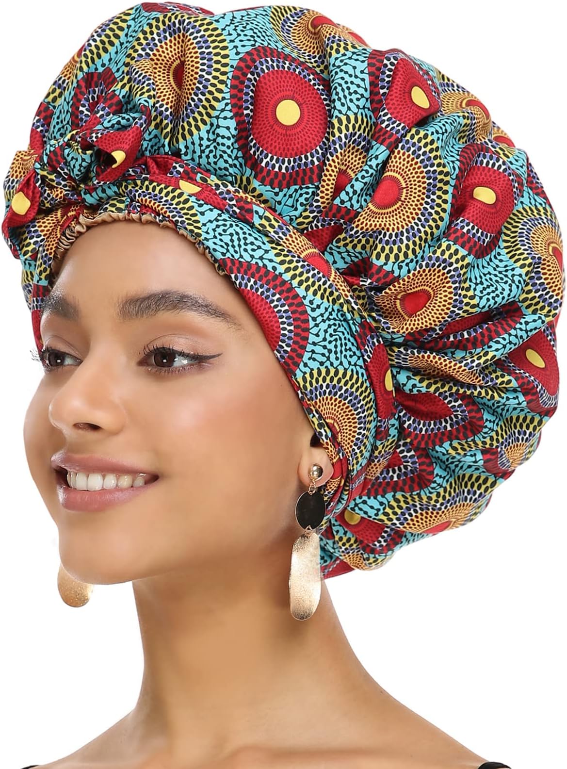 Satin Bonnet for Women, Silk Bonnet for Curly Hair Bonnet for Black Women Satin Hair Ankara African Print Head Scarf Head Wrap