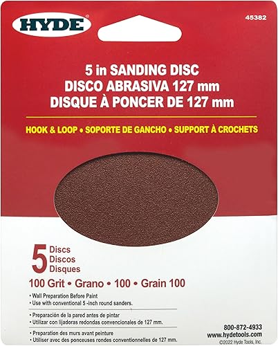 Miniatura 5 de Hyde Lijadora de mano redonda de 5 pulgadas, diseño de gancho y bucle que garantiza cambios rápidos y rápidos de almohadillas de papel de lija y