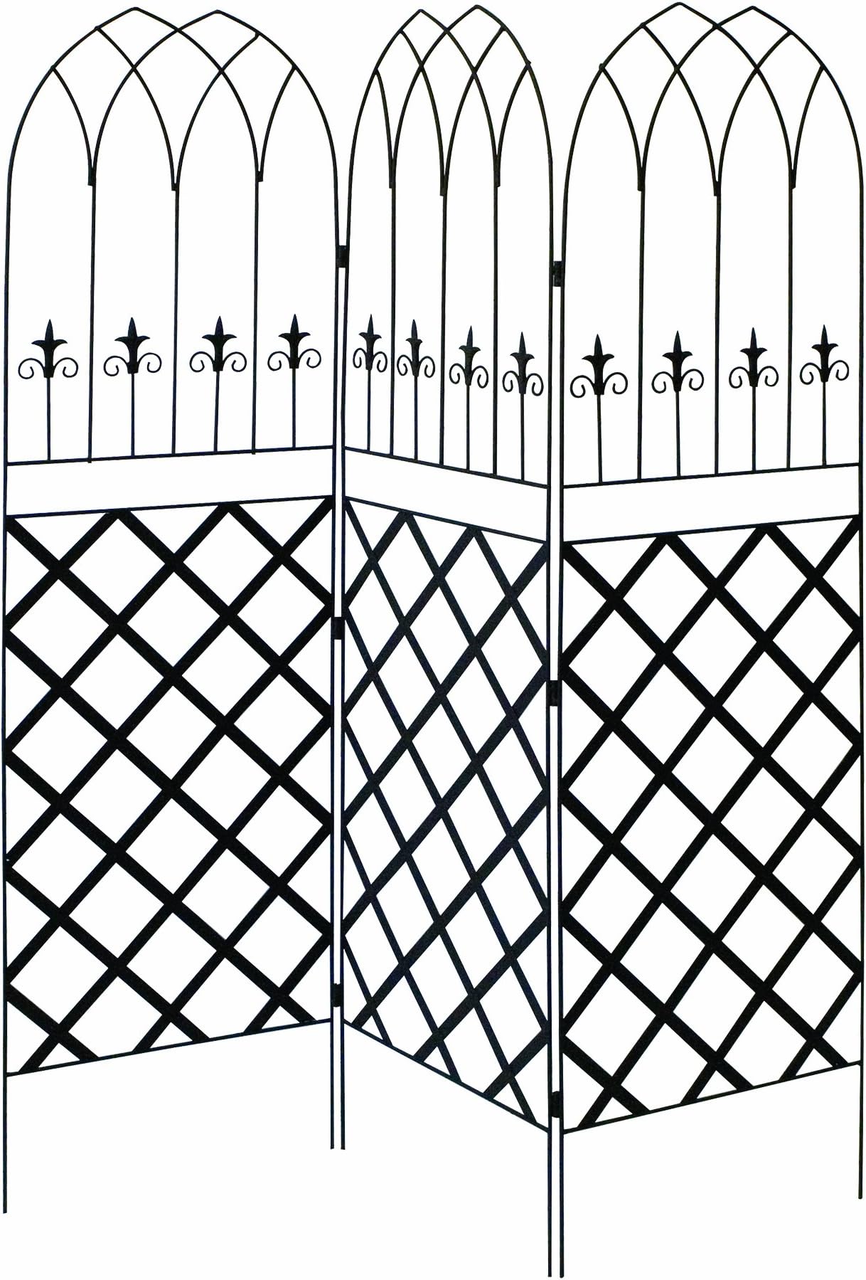 PanaceaGothic Garden Screen with Lattice, Black, 72"H