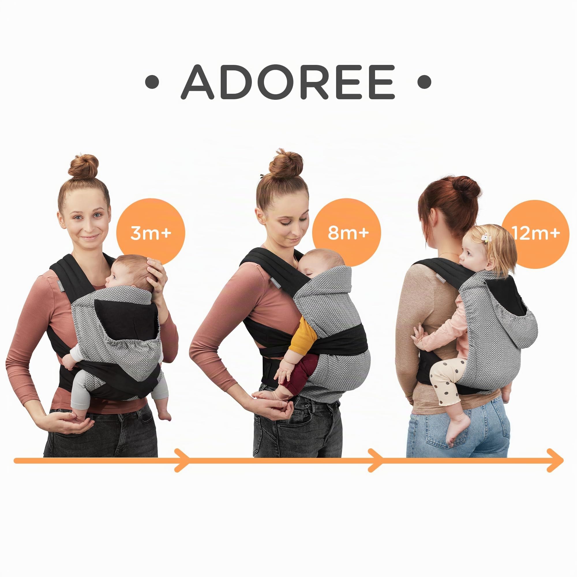 kk Kinderkraft ADOREE Marsupio neonati ergonomico, Porta bebè da 3 Mesi, Ventrale e Dorsale, Regolabile, Grigio