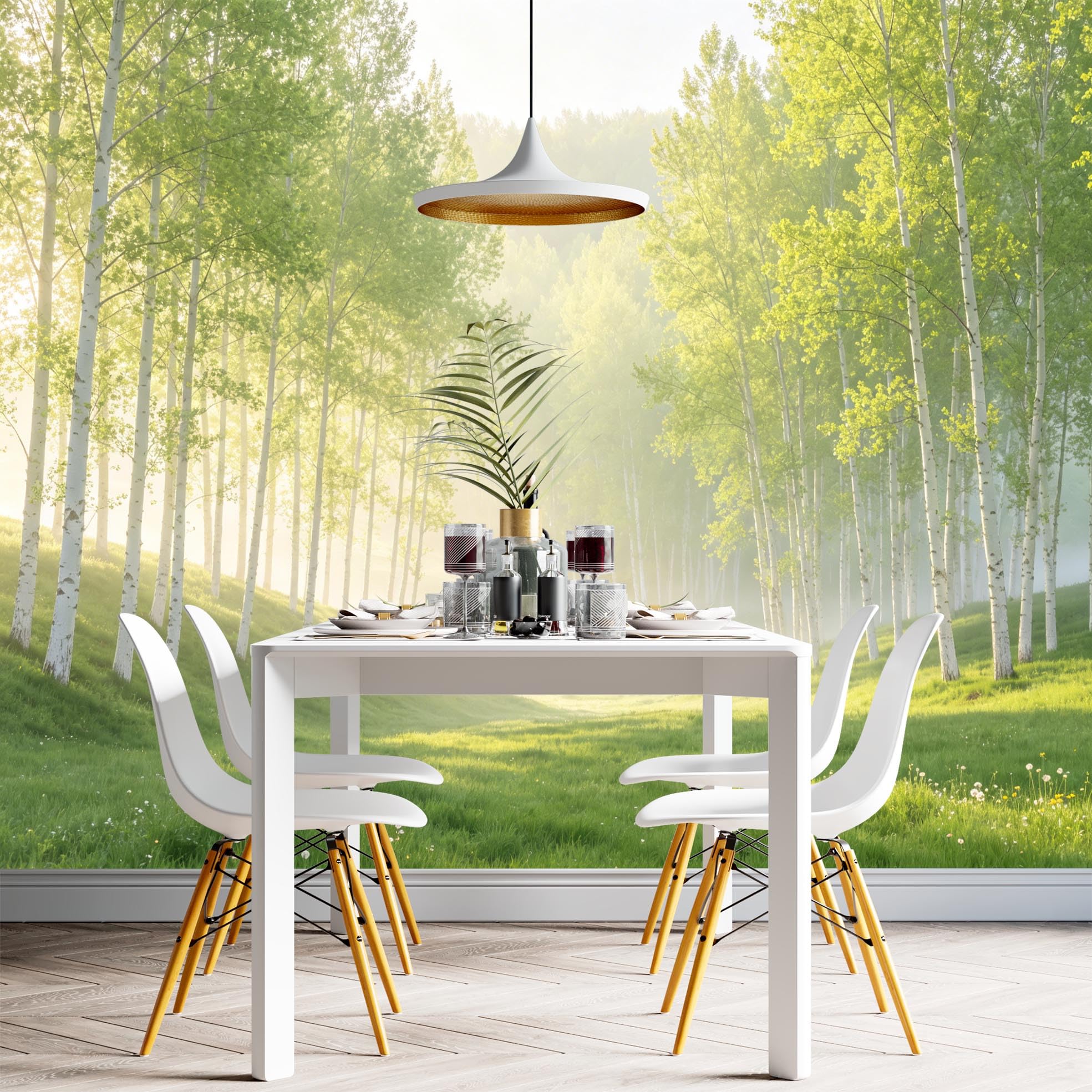 Carta Da Parati 3D Murale Panoramico Con Foresta Di Betulle Per Soggiorno, Carta Da Parati In Tessuto Non Tessuto, Poster Artistico Moderno Per La Casa, Decorazione Personalizzata, Non Adesivo, Fore