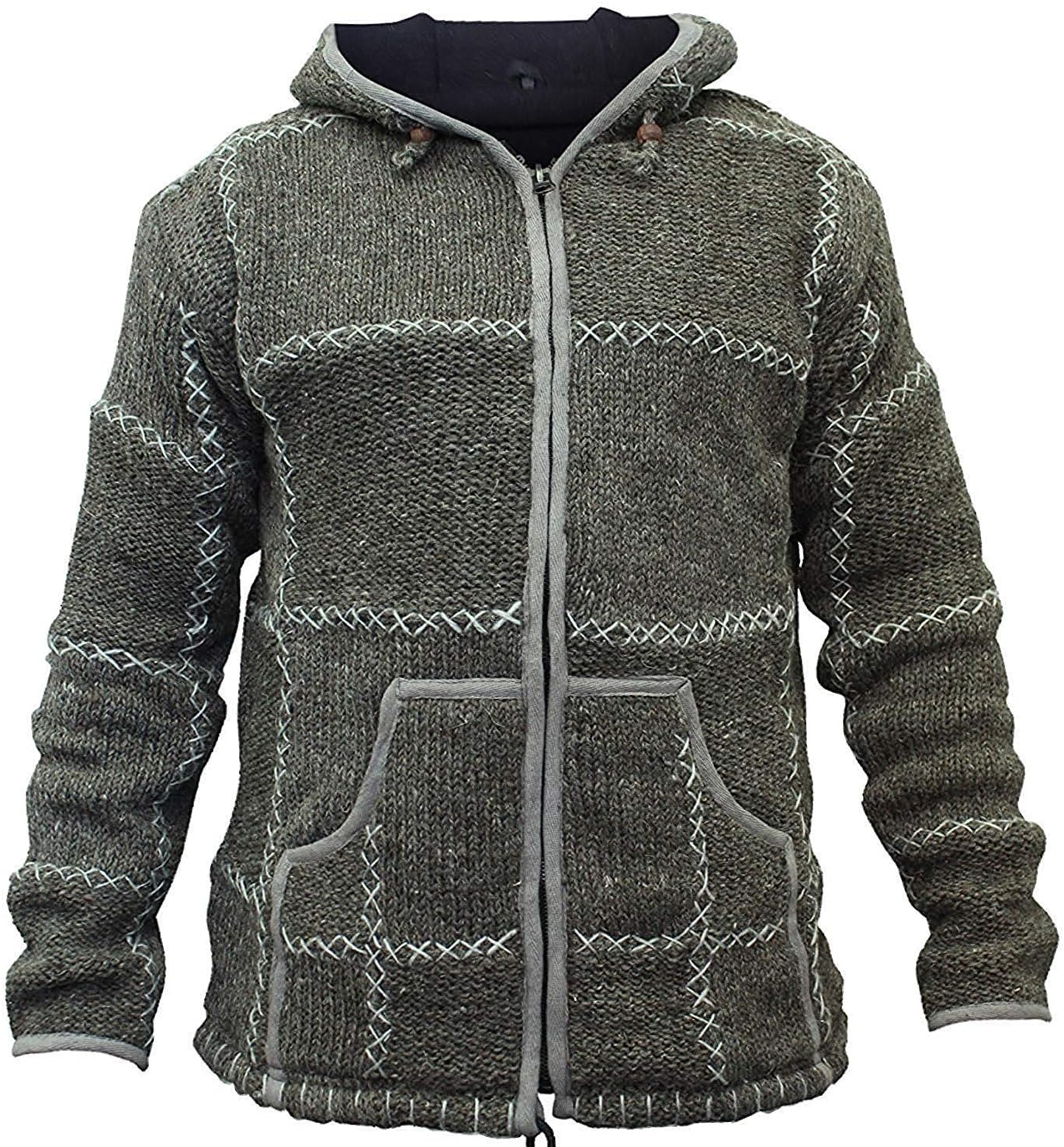 SHOPOHOLIC FASHION Men's 100% Wool Knitted Hippy Hoody Zip Up Jacket