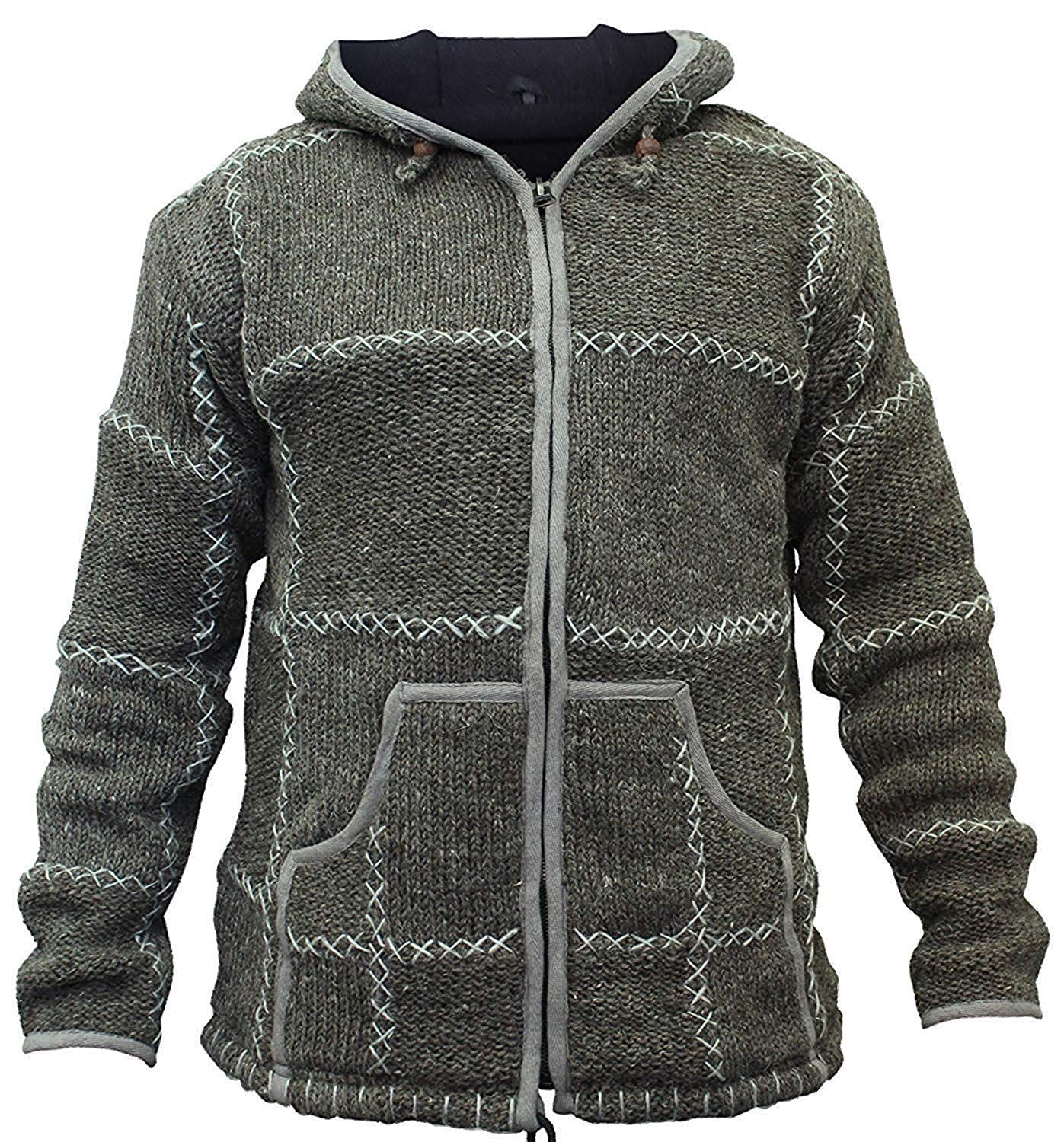 SHOPOHOLIC FASHION Men's 100% Wool Knitted Hippy Hoody Zip Up Jacket