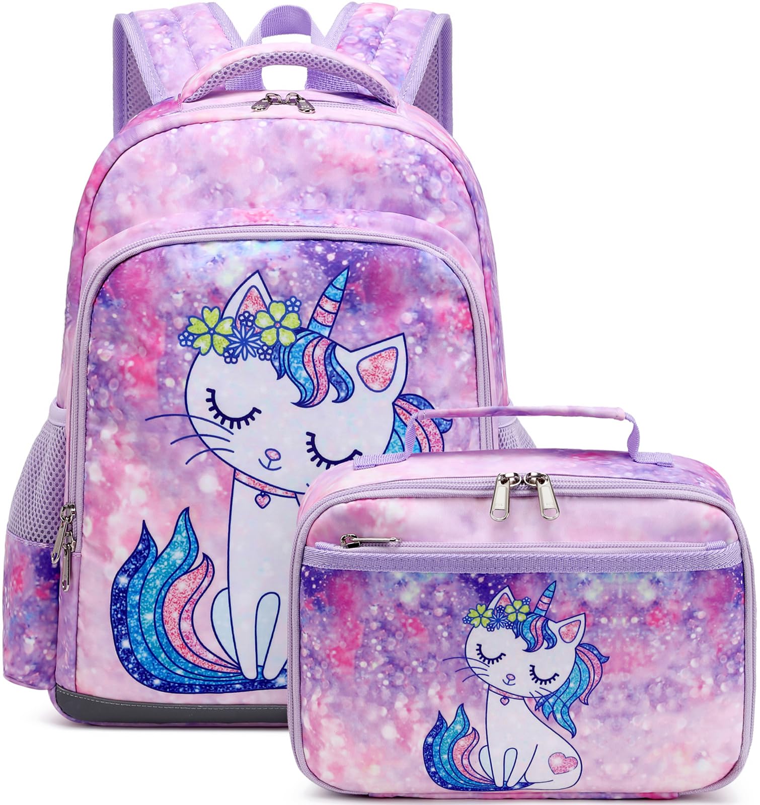 JIANYA Backpack for Girls, Preschool Kindergarten Kids School Bag Girls Backpack with Lunch Box & Chest Strap, 15" Tall