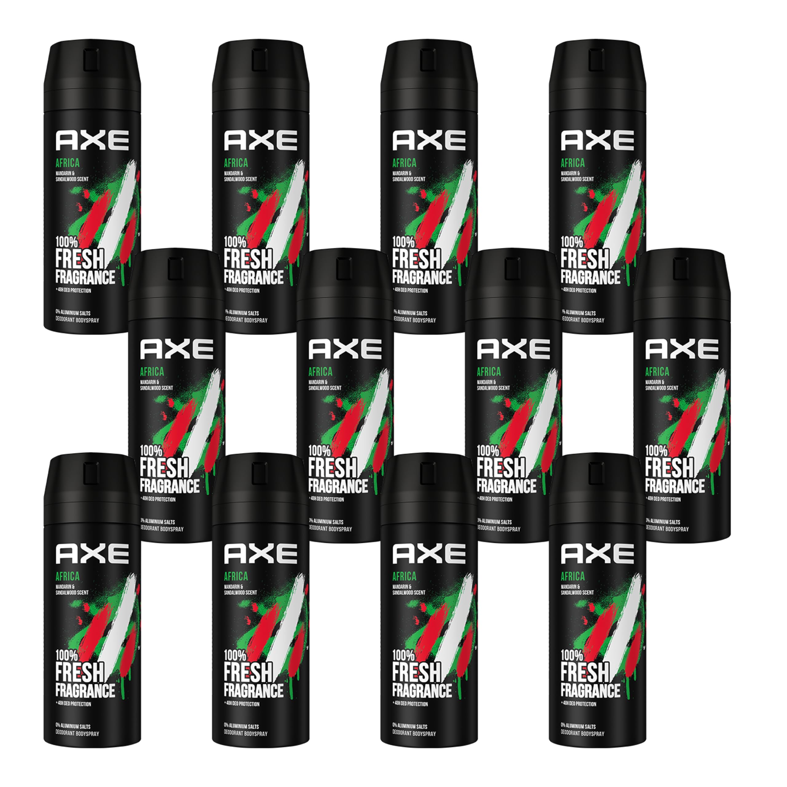 AXE Afryka dezodorant w sprayu do ciała z ochroną 48H przed zapachem ciała, bez soli aluminiowych, 12 sztuk