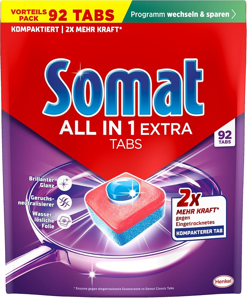 Somat All in 1 Extra Dishwasher Tablets (92 AW), Dishwasher Tablets for
