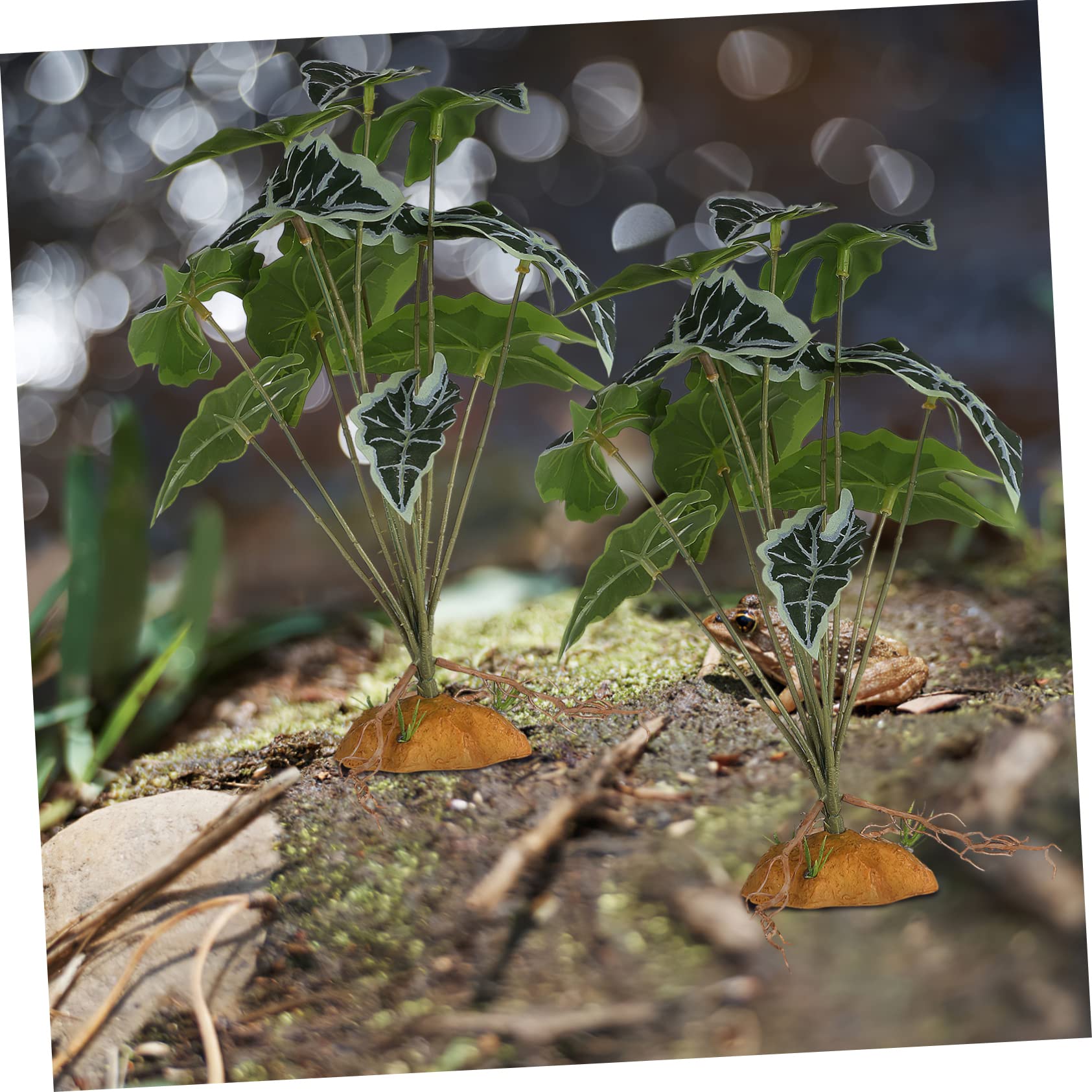 Angoily 4piezas Plantas Artificiales De Simulación para Reptiles y Acuarios Decoraciones De Terrario Base Estable De Adornos Naturales para Peceras y Terrarios