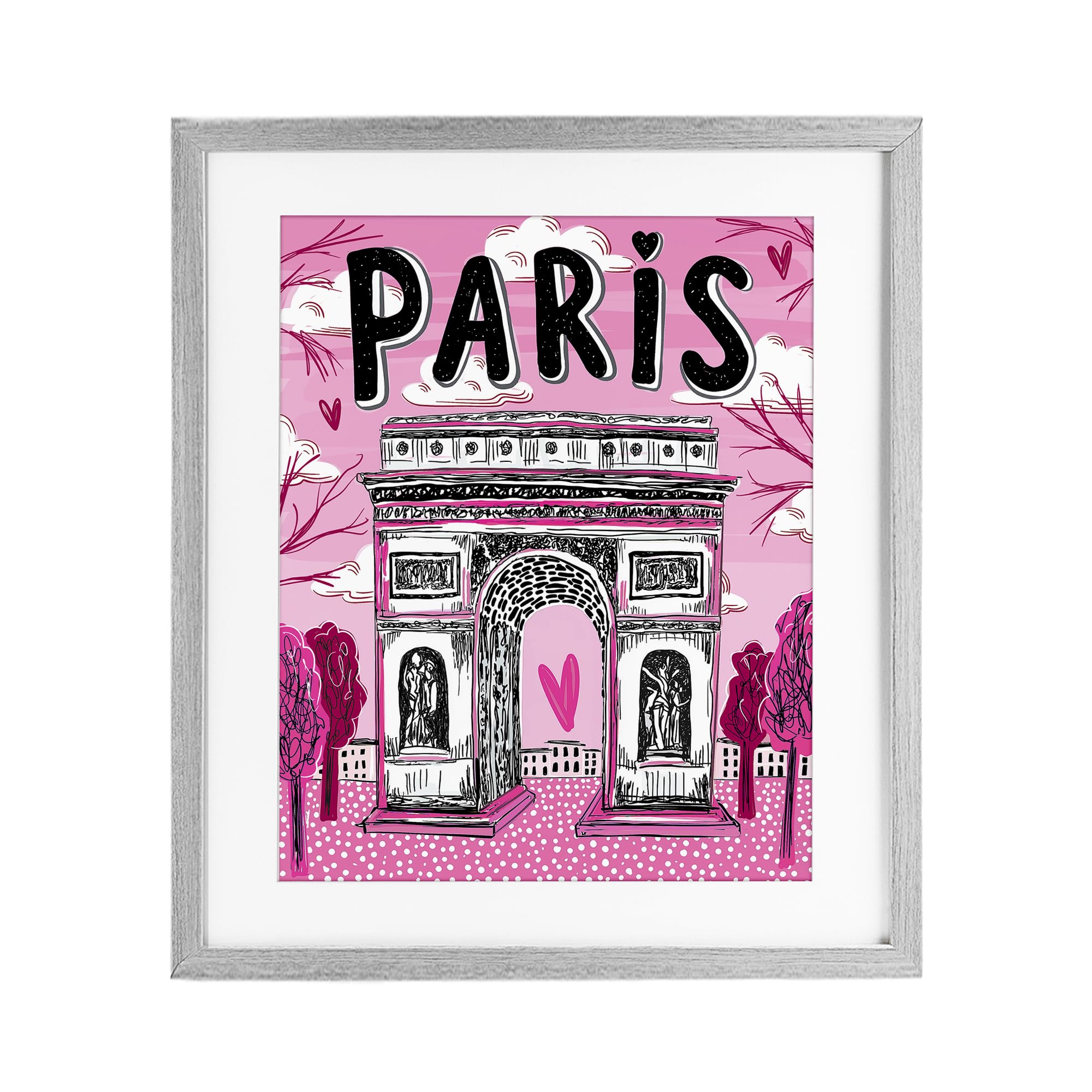 Stupell Industries 'Romantic Paris Arc de Triomphe', Framed Print Under Glass, Gray, 17 x 21 Inches, Easy to Hang and Sturdy, Made in USA, by Jess Stempel