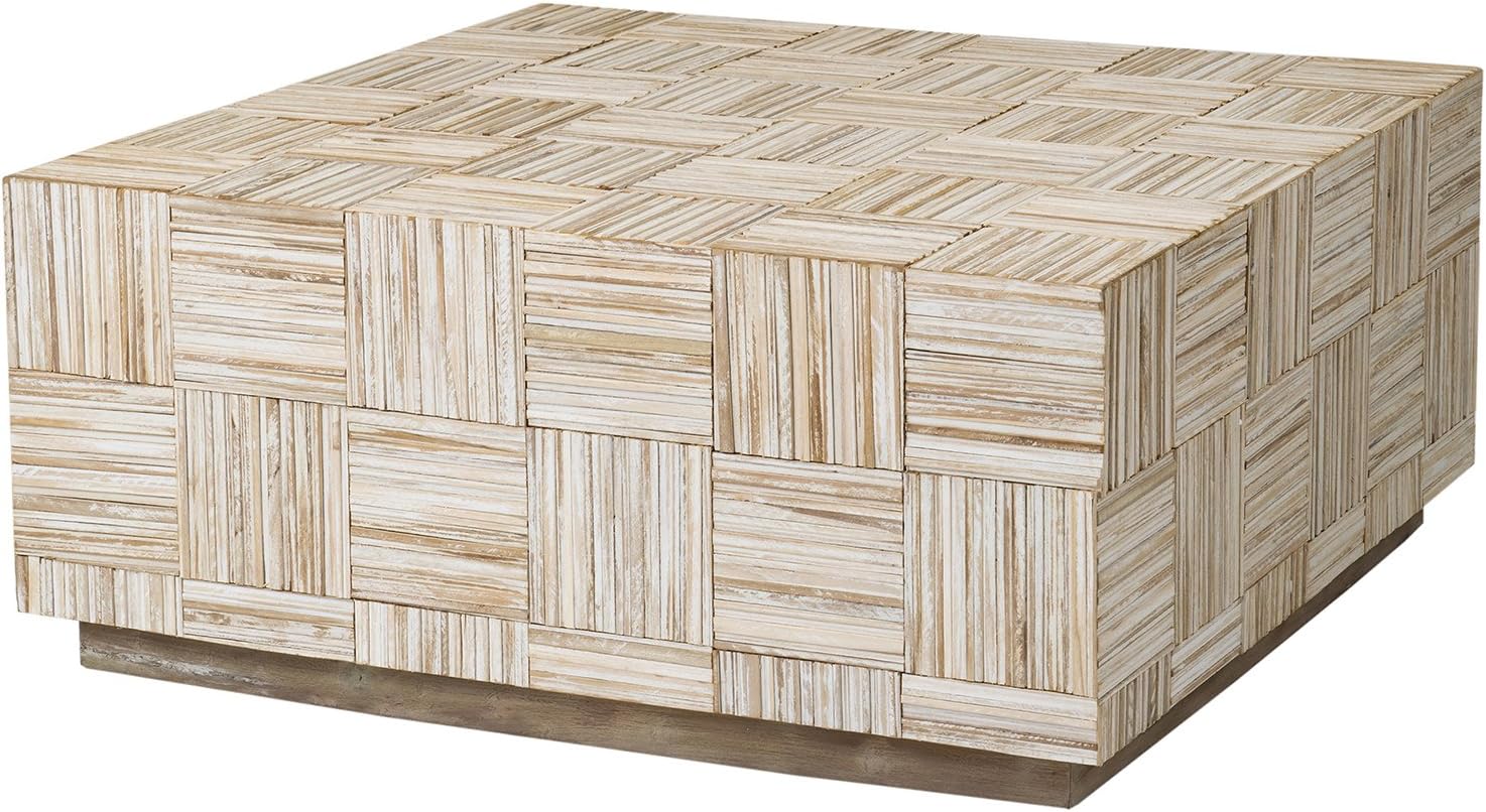 East at Main Ashton Off-White Teak Square Coffee Table, (35x35x16)