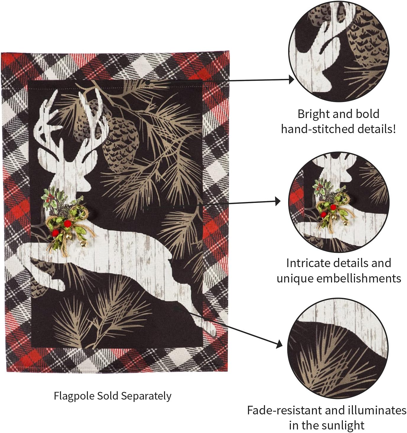 Evergreen Flag Indoor Outdoor Décor for Homes Gardens and Yards Woodgrain Reindeer Garden Linen Flag