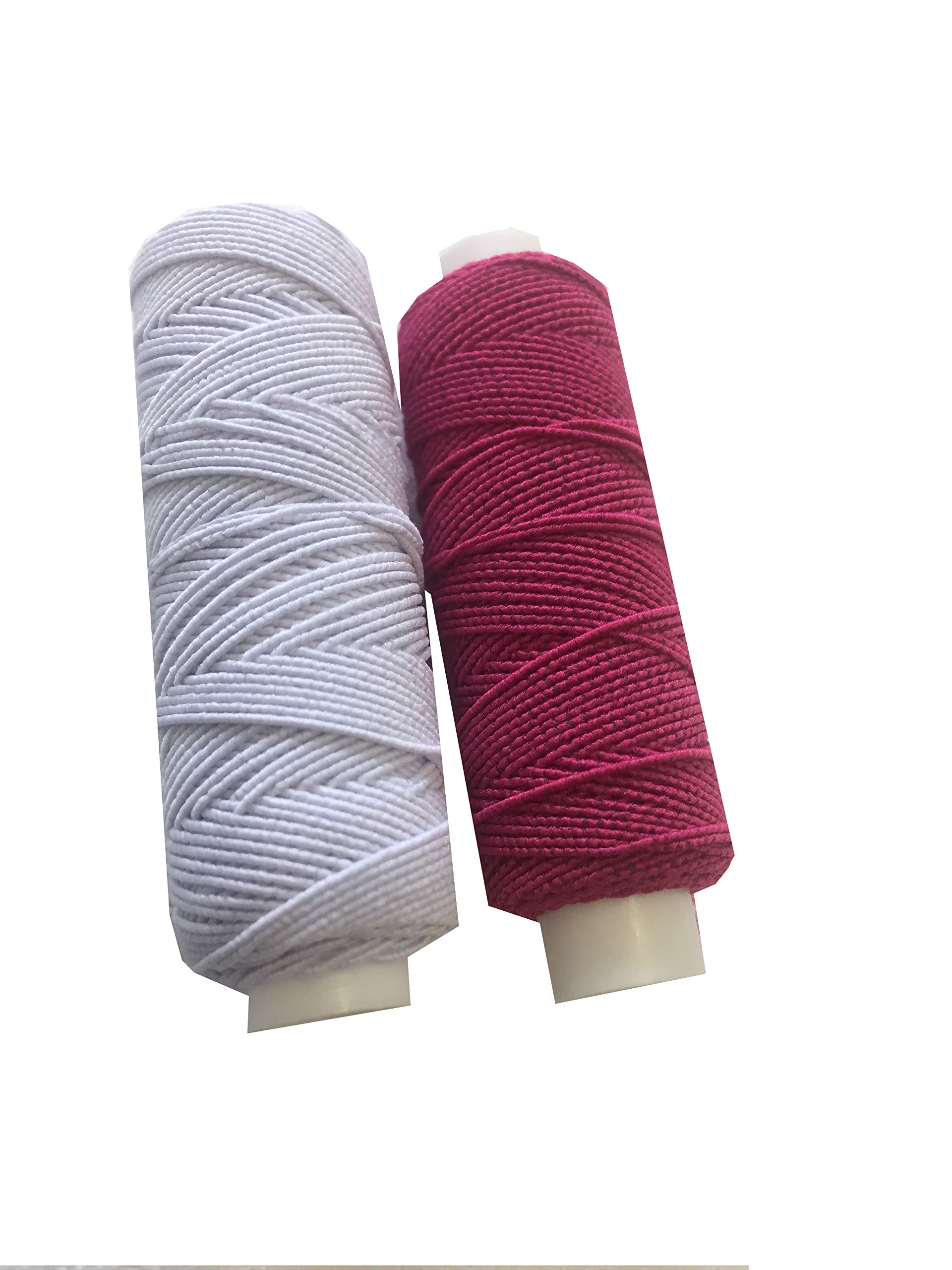 The Trimming Department White & Cerise Shirring Shearing Elastic Thread, 20 Meter Each Colour Per Spool, Pack Of 2 X 20M Spools, Sewing, Haberdashery, Craft, Smocking, Gathering, (White & Cerise), 30 Colours Available