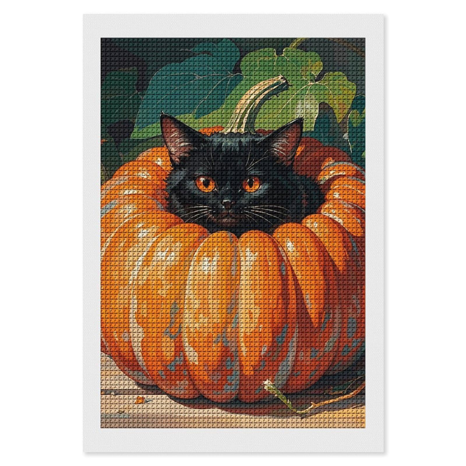 FodPand Retro Black Cat Pumpkin 5D Diamond Painting Kits for Adults Beginners Full Drill Square Diamond Dots Pictures Gem Art Supplies for Home Wall Room Decoration DIY Craft Set Gift 8x12