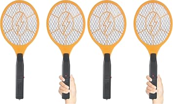 Electric Fly Swatter Handheld Bug Zapper - Indoor Outdoor Zapping Racket for Pest Mosquito & Flies - Battery Powered Safe to Touch with 3-Layer Safety Mesh, Standard Size, Pack of 4