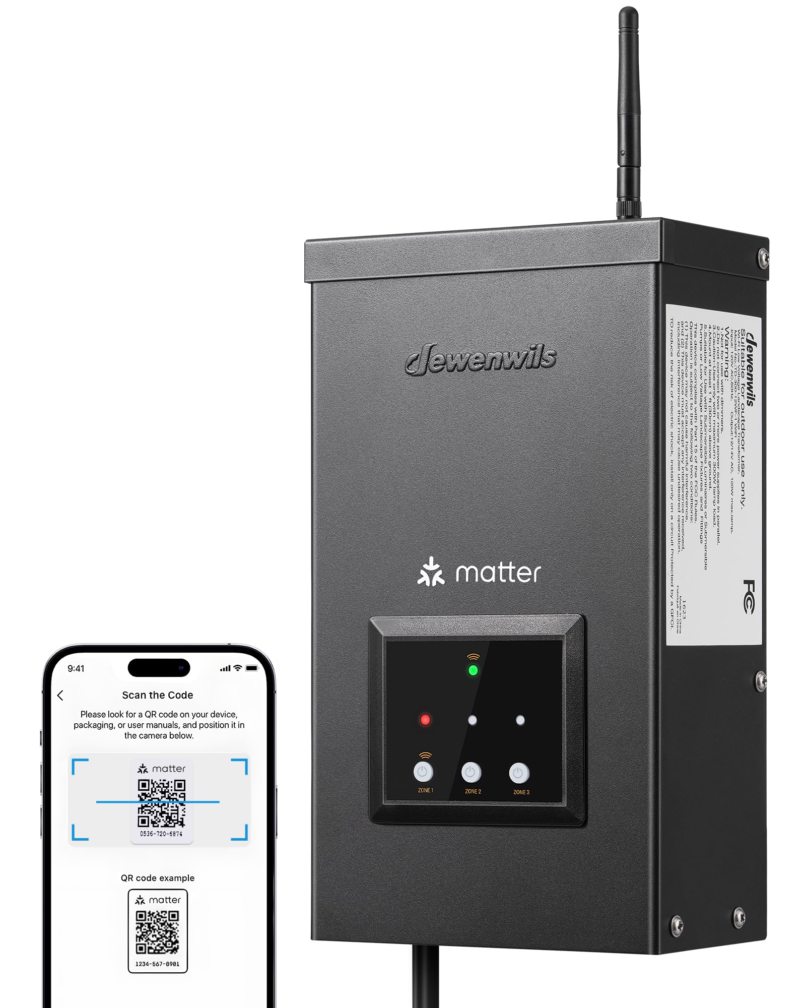 Photo 1 of DEWENWILS 200W Matter Low Voltage Landscape Transformer, WiFi Landscape Lighting Transformer with 3 Independent Outputs, 120V AC to 12V/14V AC, Compatible with Alexa, Google Assistant