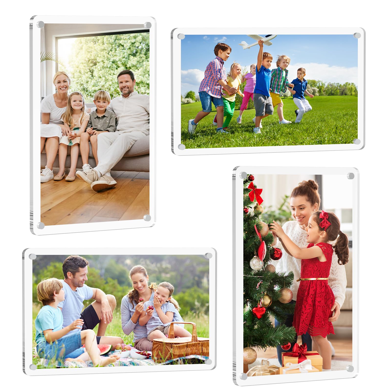 SAMYUCHO 4 Packs Acrylic Magnetic Picture Frame for Refrigerator 4 x 6, Bulk Wallet Size Picture Frames, Clear Magnet Photo Frame Holder with Double Sided for Present Home Office School Locker