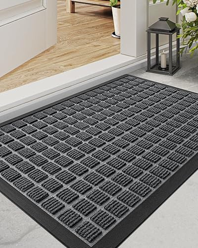 DEXI Tapete para puerta delantera, entrada exterior, 17 x 29 pulgadas, tapete de goma resistente, tapete de bienvenida antideslizante para el