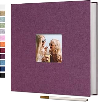 Vienrose Large Adhesive Photo Album Scrapbooking 40 Pages Linen Bound Photo Book DIY Length 28 x Width 27 cm with Metallic Pen