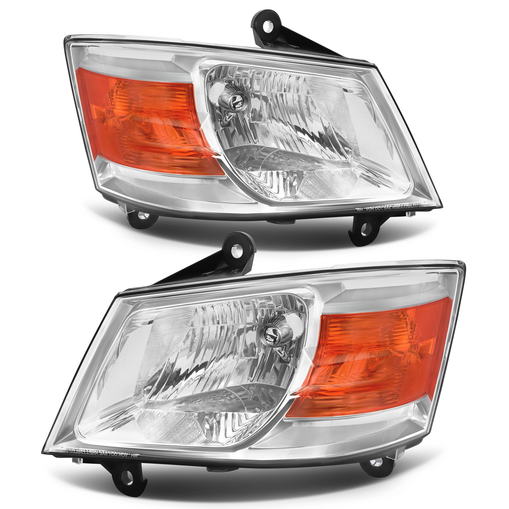 JenuoHeadlight Assembly Fit For 2008-2010 dodge grand caravan (Chrome Housing Amber Reflector)