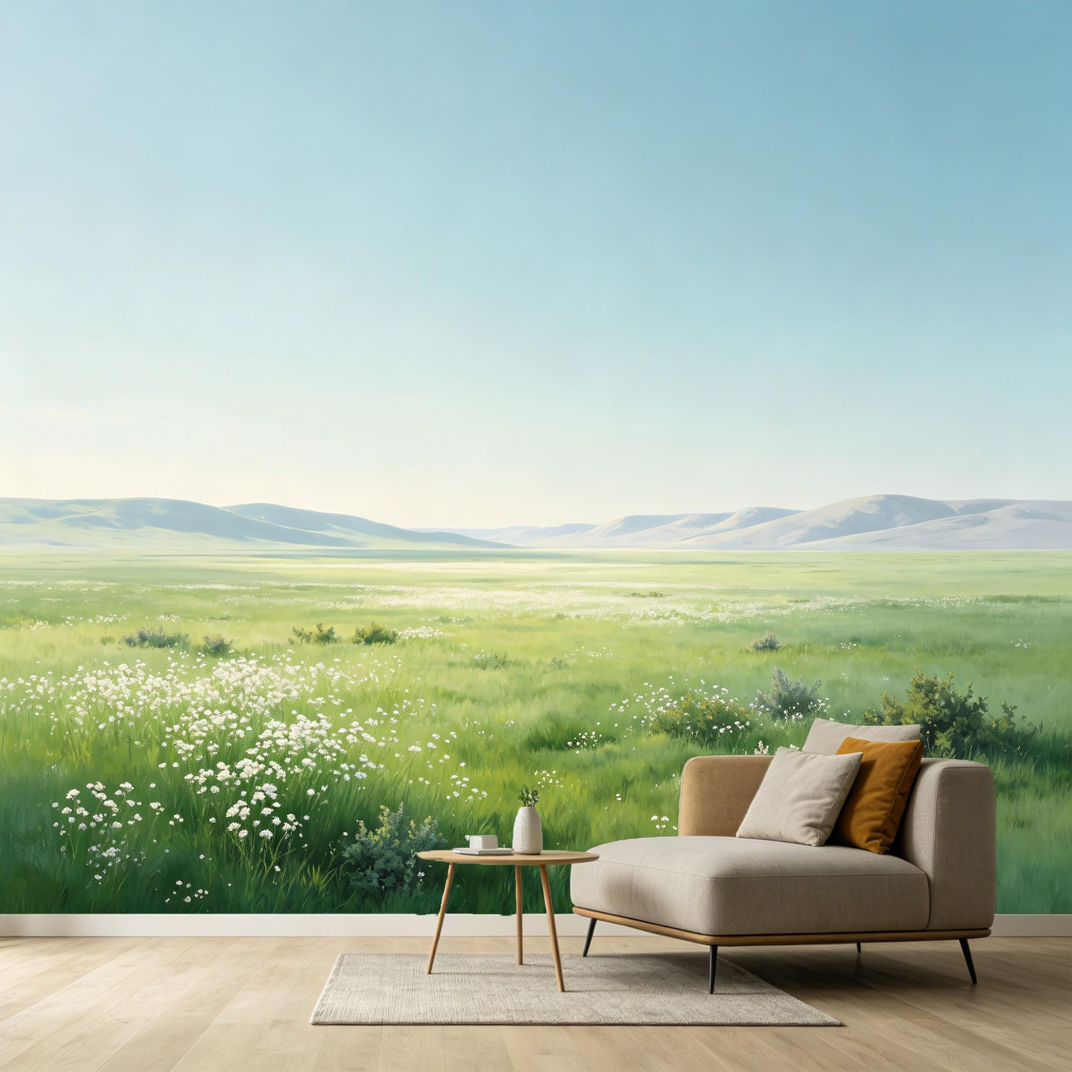 Custom Size Wall Murals Minimalist Landscape Horizon Rolling Hills Open Meadow Wildflowers SelfAdhesive Wall Fabric Removable Large Wallpaper for Photo Living Room