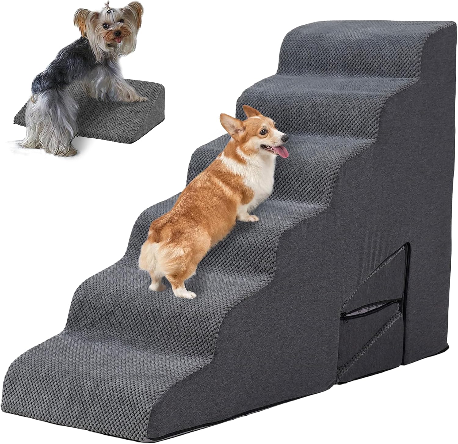 Dog Stairs for High Bed- LitaiL Dog Stairs & Steps for High Beds 26-30 inches High Tall, 6 Step Pet Stairs Steps, Non-Slip Pet Ramp with 3 Pack Ramps for Staircase