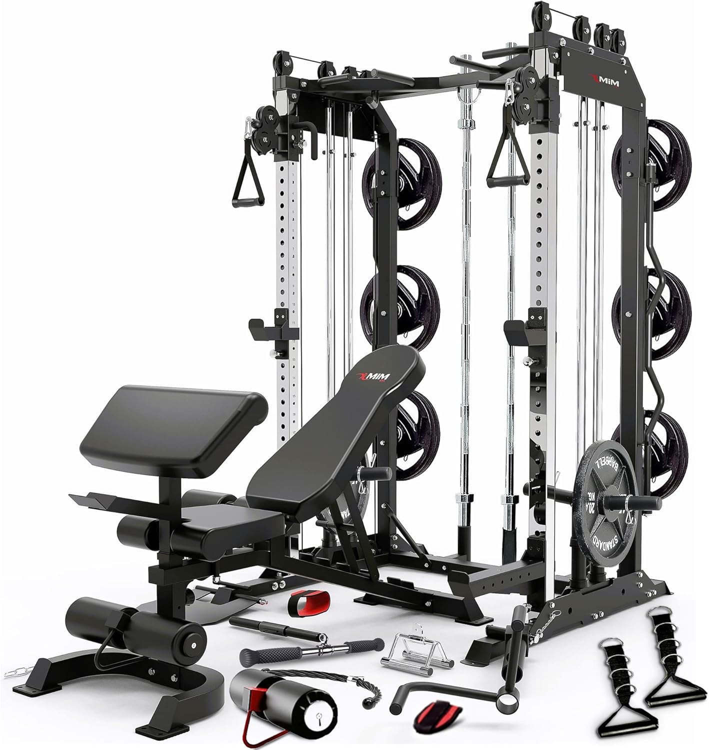MiM USA Pro Master | All in One Home Gym | Smith Machine & Functional Trainer | Adjustable Bench, Arm Curl & Complete Attachment