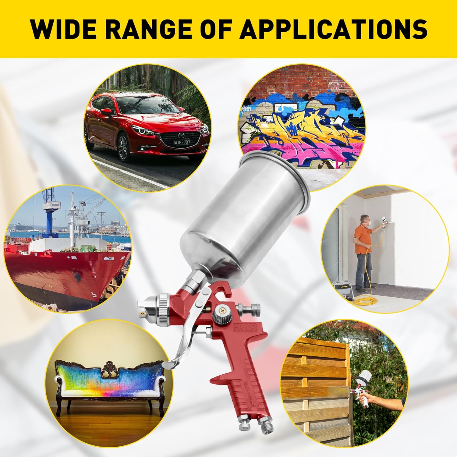 Automotive HVLP Gravity Feed Spray Gun, Air Paint Spray Gun Kit with 1.4, 1.7, 2.0, 2.5, 3.0mm Nozzles, 1000cc Aluminum Cup, Air Compressor Regulator