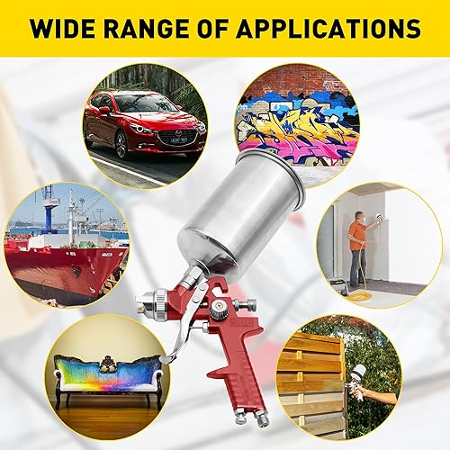 Miniatura 7 de HVLP Pistola de pulverización de alimentación por gravedad, kit de pistola de pulverización de pintura de aire automotriz con boquillas de 1.4, 1.7,