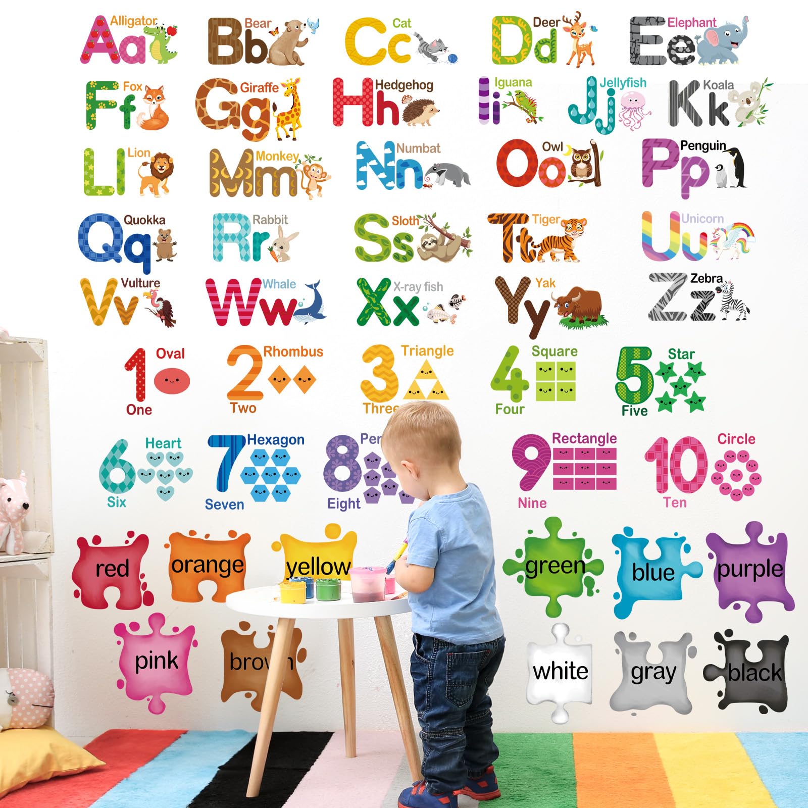 wondever Educational Learning Wall Stickers Alphabet Animals Numbers ...