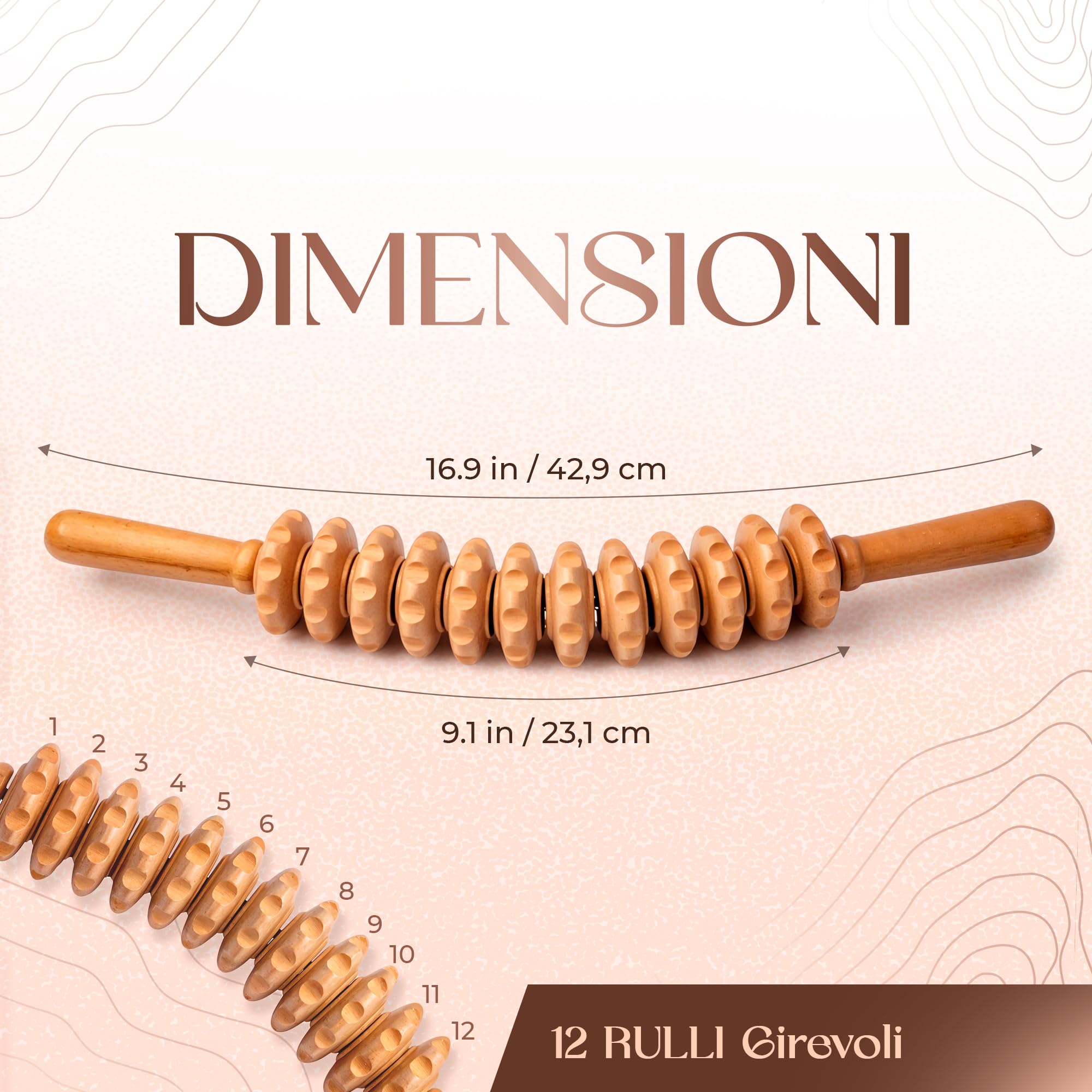 Ezero Rullo Massaggio Cellulite di Legno di Faggio per Corpo e Cosce, Tocco Morbido - Rullo Anticellulite Maderoterapia, Massaggio Anticellulite, Massaggiatore per Cellulite, Bastone Pancia