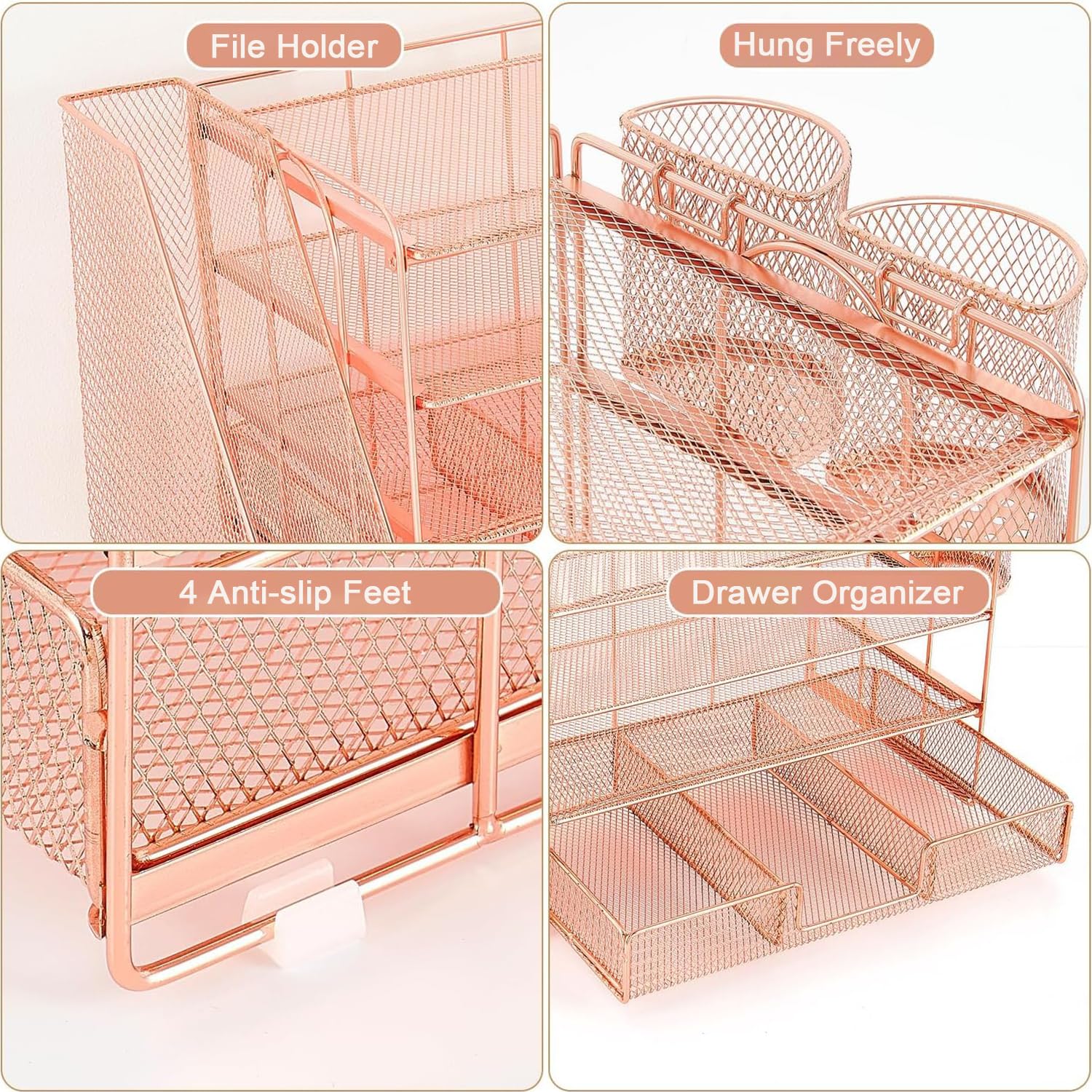 HASTHIP® Organizer da scrivania a 4 ripiani in rete metallica per ufficio e casa