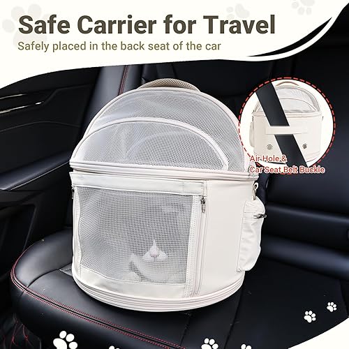 Vista 4 de Transportador redondo para mascotas para gatos y perros pequeños y medianos: transportador de viaje para mascotas de hasta 22 libras, permite que