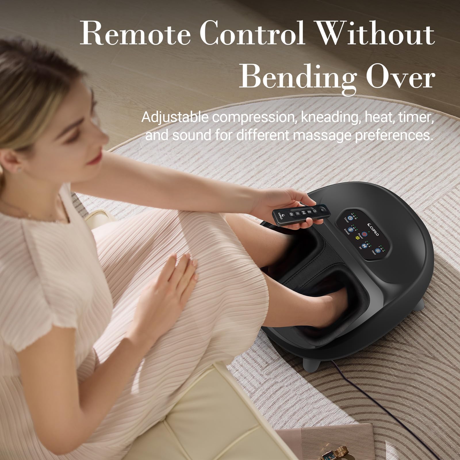 CuPiLo Masajeador de pies para fascitis plantar, masajeador Shiatsu de pies completo mejorado elegible para FSA HSA, configuraciones de varios niveles con control remoto, masajeador de pies para neu