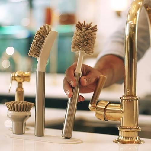 Miniatura 3 de Juego de cepillos iónicos, magnetizado para mantenerse vertical, acero inoxidable con cabezales reemplazables, color plateado