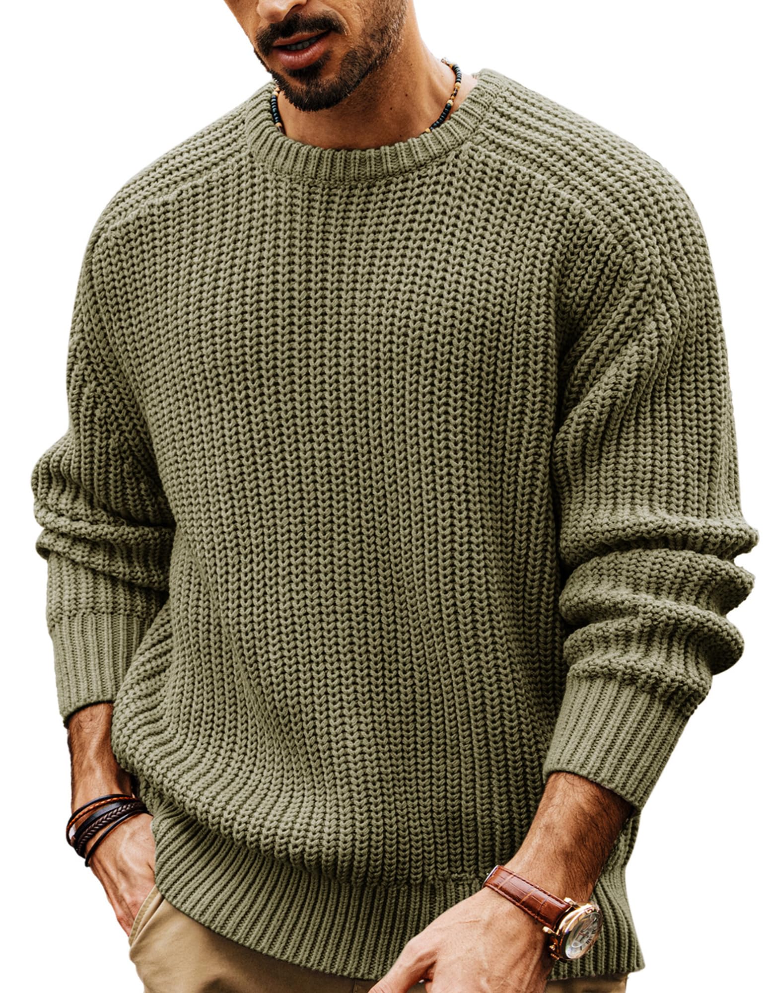 PJ PAUL JONES Pullover Herren mit Rundhals Grobstrick Dicker Pullover