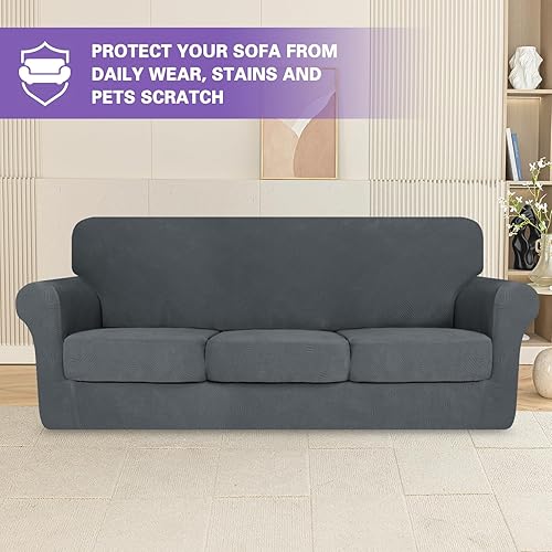 Miniatura 2 de ZNSAYOTX Fundas súper elásticas para sofá de 4 piezas, fundas de sofá a rayas para sofá de 3 cojines, protector universal suave, lavable, duradero y